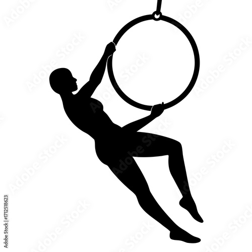 Silhouette of Female Gymnast Performing on Still Rings Gymnastics and Athletic Fitness Concept