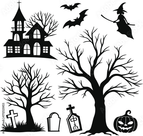 Spooky halloween silhouettes collection for festive decorations and designs