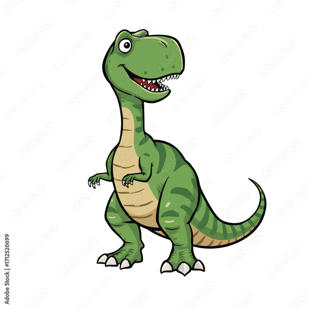 Fototapeta premium Smiling Cartoon Tyrannosaurus Rex in Green and Tan