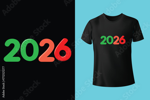 Adobe Illustrator Artwork 2026 Happy new year typographic design with festive fireworks and t shirt mockup