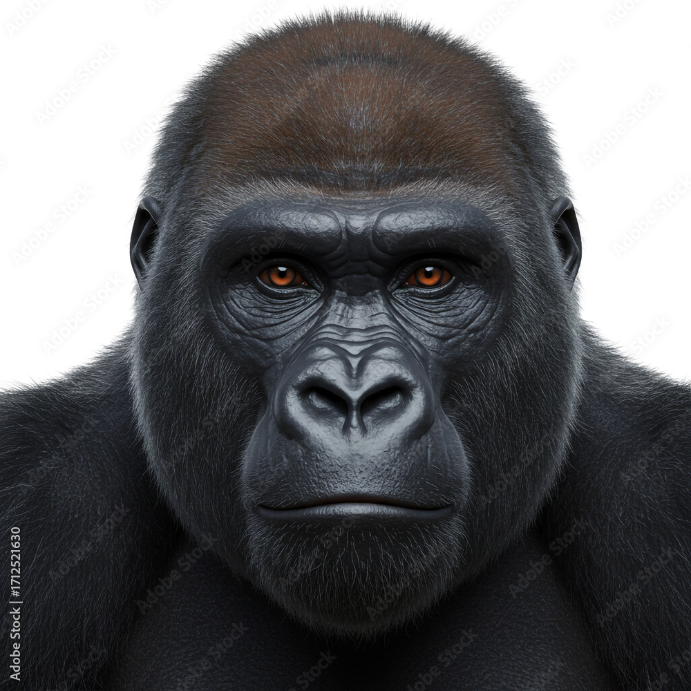 Obraz premium Close Up Portrait of a Powerful Silverback Gorilla with Intense Orange Eyes