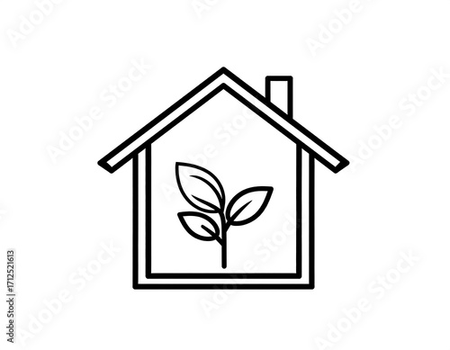 Simple house outline with plant inside