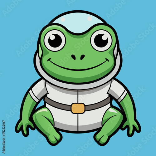 Cartoon frog astronaut vector illustration for kids and space themed designs and cute amphibian images