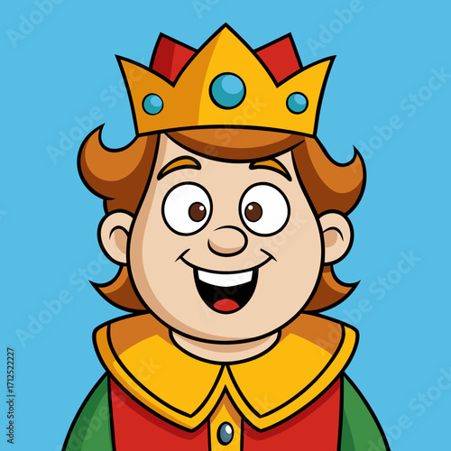 Cartoon king illustration of a smiling young prince with crown vector art character design image royalty
