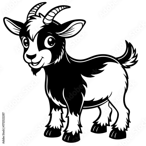 Cartoon goat vector illustration black and white cute farm animal drawing livestock image graphic design element