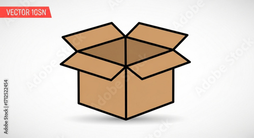 Illustration of an open cardboard box, a versatile symbol for storage, delivery, and packaging, suitable for logistics and ecommerce