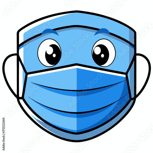 Face mask protection covid blue cartoon style for safety and health public awareness illustration vector