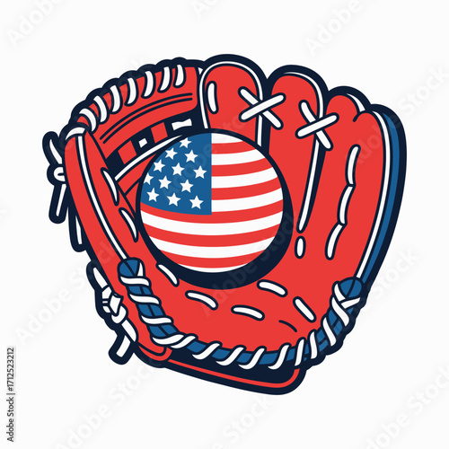 Photography Baseball Glove with American Flag Ball Illustration