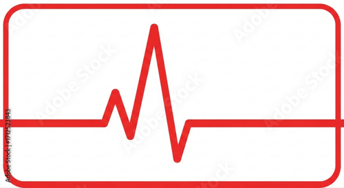 Red heartbeat line in a frame, symbolizing health, medical technology, and emergency response in a simple graphic design