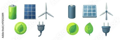 A comprehensive collection of renewable energy and eco-friendly icons representing sustainable power solutions for a greener future and environmental conservation efforts