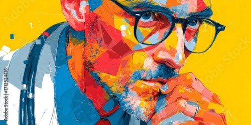 Doctor man thinking about healthcare abstract pop art