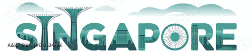 Singapore Skyline Typography Vector – Iconic Landmarks and Modern City Silhouette on Transparent Background, Urban Travel Illustration