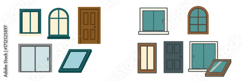 Architectural windows and doors in diverse styles and functional designs for building facades and interiors