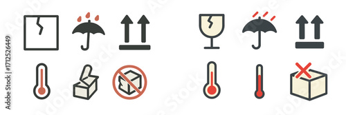 Wallpaper Mural Collection of shipping and handling symbols for packaging and logistics, including fragile, keep dry, this way up, temperature, and do not stack icons Torontodigital.ca