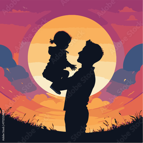 Dancing silhouette of a loving couple at sunset