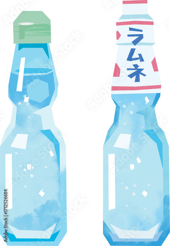 切り絵風、ラムネの瓶