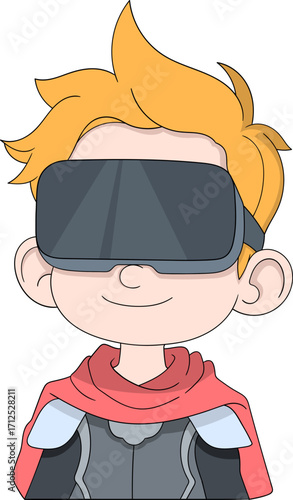 Cartoon Avatar Boy with Virtual Reality Headset