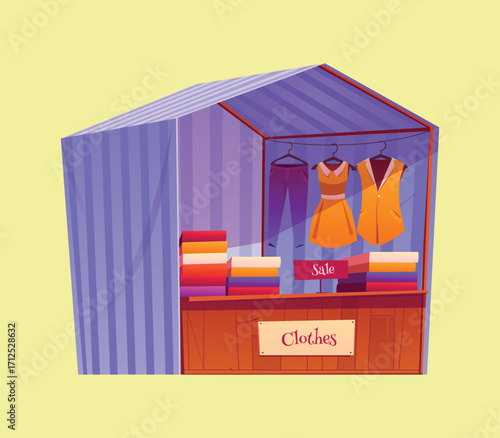 Colorful Clothes Stall with Dresses and Sale Display Vector