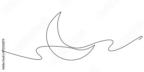 continuous one line drawing of a crescent moon a simple night sky symbol for ramadan or sleeping vector sketch lineart