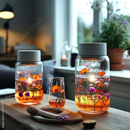 Floral Candle Decoration with Floating Flowers for Home Decor