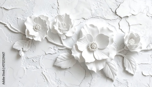 Ornate white flowers on textured wall