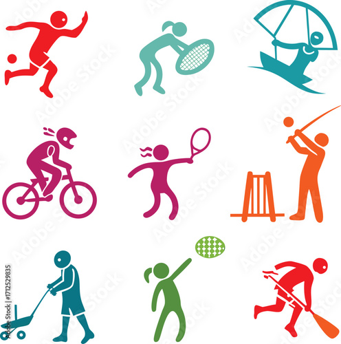 Diverse Sports Icons Depicting Various Athletic Activities and Recreational Pursuits activity silhouette