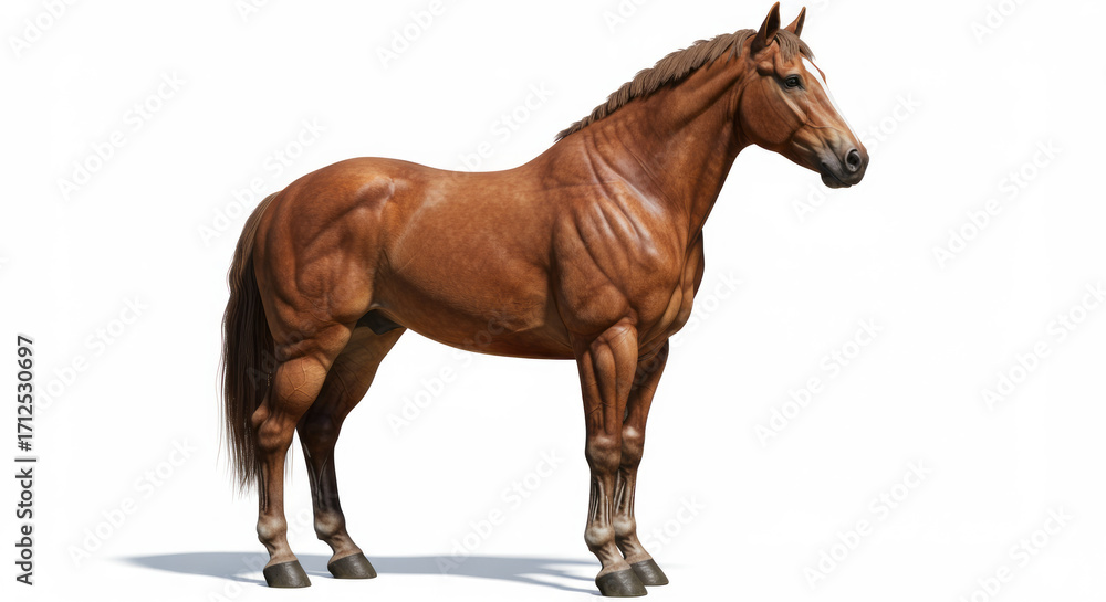 Obraz premium Majestic Chestnut Horse Standing Proudly on a White Background.