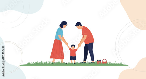 Family’s First Steps: A Heartwarming Depiction of Parental Support and Child Development