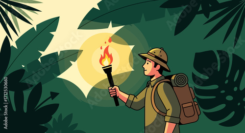 Explorer Uses Torch To Discover New Jungle Foliage and Vibrant Nature
