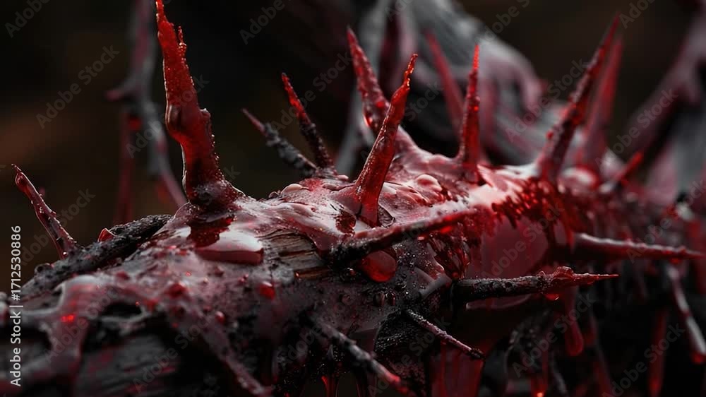 A close-up shot of a tree branch with blood stains, suitable for horror or crime scene scenarios