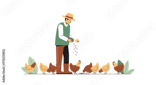 Farmer Feeding Chickens: An Idyllic Scene of Rural Life and Agricultural Practices