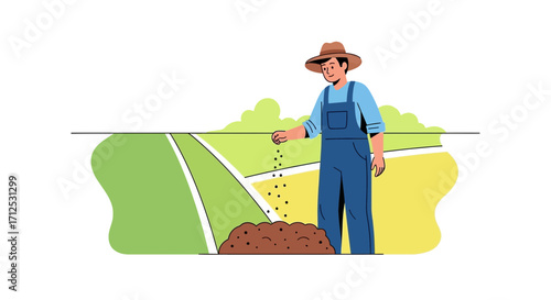 Farmer Sowing Seeds In The Field Preparing The Ground For Agriculture