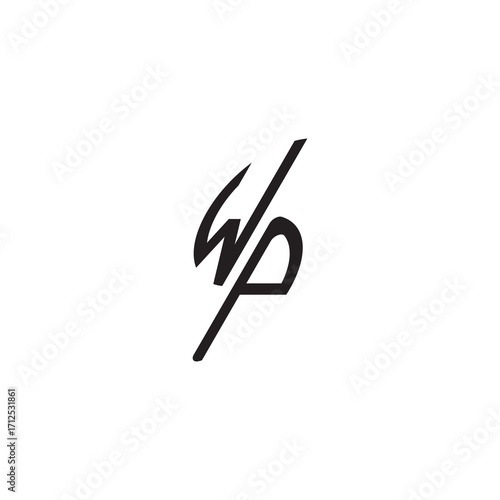 initial logo vector WP curved oval shape alphabet letter gaming monogram Black 