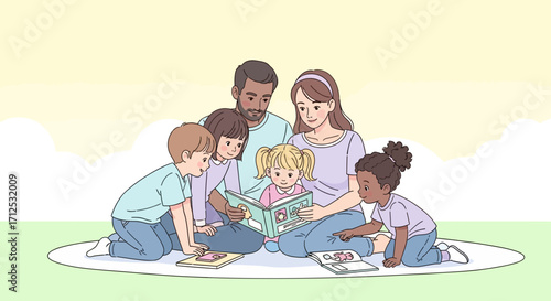 Family Bonding: A Loving Family Reading Together, Sharing Stories and Joyful Moments