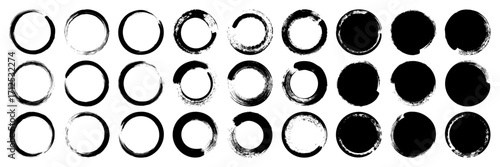 Grunge circles, brush strokes, lines, ink smudges, hand-drawn scribble shapes. Handmade sketchy marks, acrylic stains, charcoal streaks. Paint textures, dry brush effect. Vector illustration