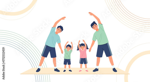 Family Demonstrating Workout Stretches, Staying Fit, and Encouraging a Healthy Lifestyle Together