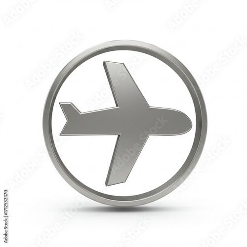 3d illustration of airplane icon inside a circle