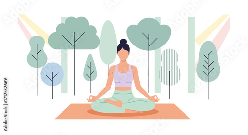 Female Meditates In A Scenic Park Environment While Embracing Serenity And Mindfulness