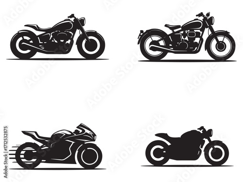 Collection of motorcycle silhouettes isolated on white background for design projects