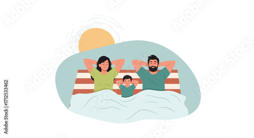 Family Enjoying Sleep On The Beach Relaxing Under The Sun Perfect For Summer Time