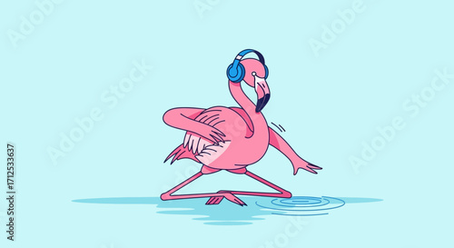 Flamingo Enjoying Music While Dancing Is An Delightful Animated Illustration