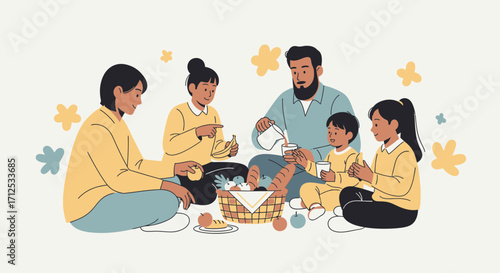 Family Enjoys a Delightful Picnic, Sharing Food and Building Precious Moments Together