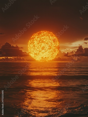 Fiery Sunset Over the Ocean Reflecting Golden Light on Water