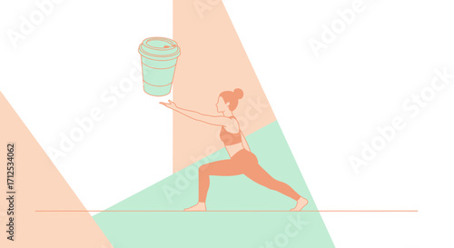 Focused Fitness: Coffee Sipping Yoga Pose for Wellness Integration and Balance