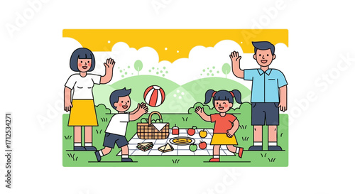 Family Outing Enjoying A Sunny Day And Having Fun During A Picnic Together Happily