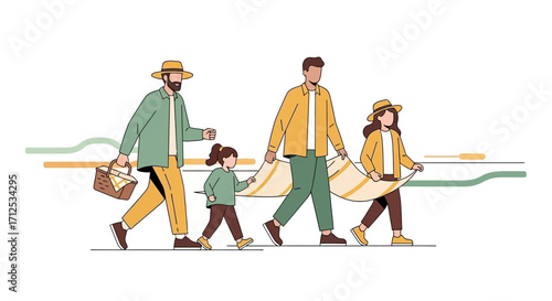Family Outing: Illustration of a Picnic Adventure in a Relaxed, Enjoyable Atmosphere