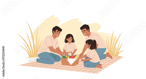 Family Picnic: Joyful Gathering with Parents and Children Outdoors for Leisure Activities