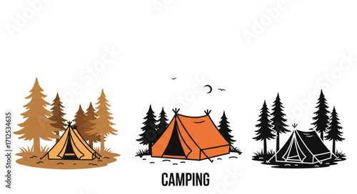 Camping tents, a collection of vector illustrations depicting outdoor adventure, perfect for travel and naturethemed designs