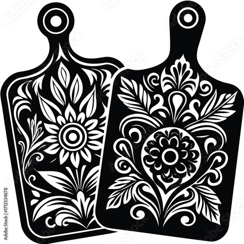 Creative variations of a modern cutting board design with multiple color options