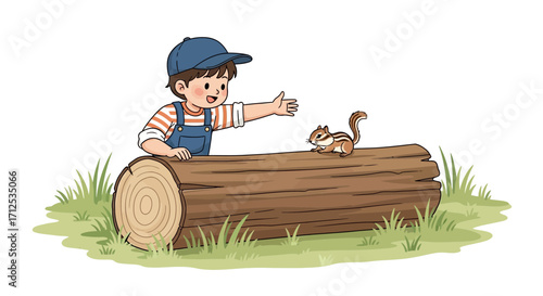 Friendly Encounter Between a Child and a Cute Chipmunk in Nature's Embrace